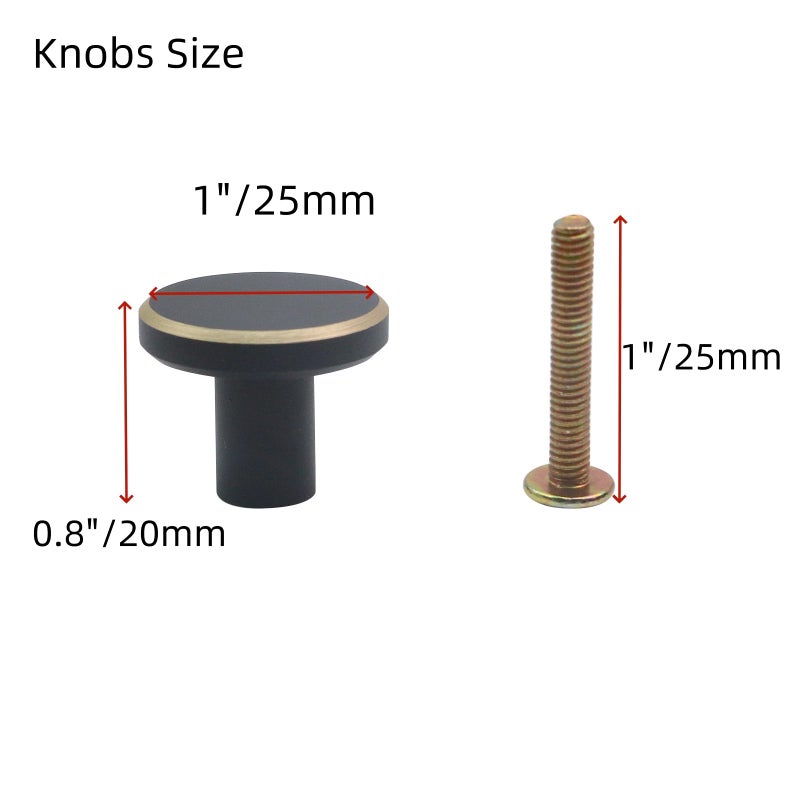 Karcy Mcredy Mini Cabinet Knobs Handles Round Black Kitchen Dresser Knobs Pulls 1x0.8 / 25x20 mm (DxH) Set of 4 - Image 2